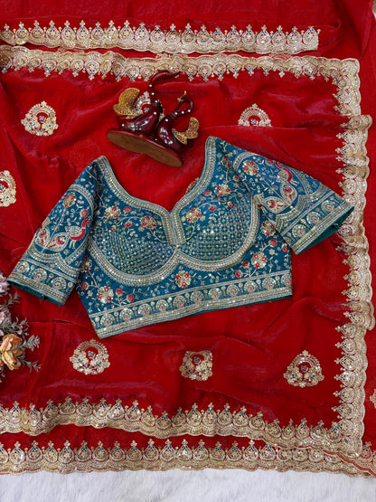 Designer Soft Space Silk Saree with Heavy Embroidered Blouse