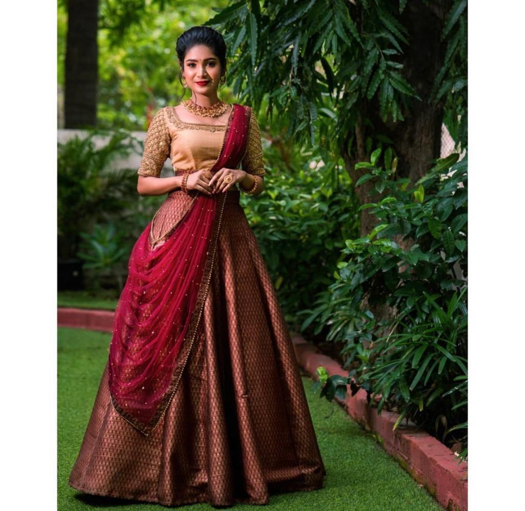 Kanjivaram Jacquard Unstitched Lehenga Choli with Organza Dupatta – 6 Designs