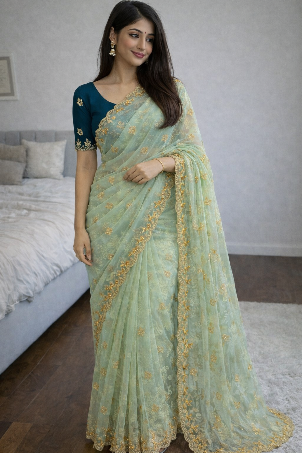 Soft Twills Organza Saree with All Over Handwork & Designer Border