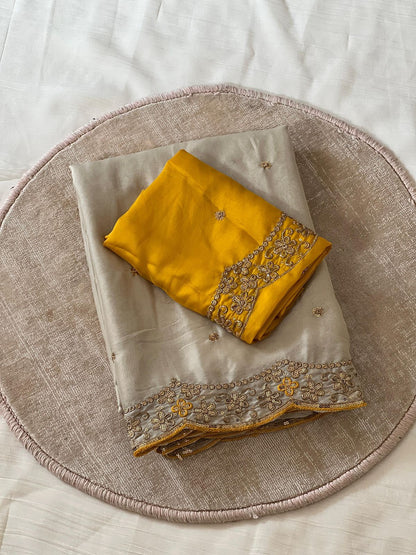 Soft Rangoli Silk Saree with Zari Embroidery Work & Contrast Blouse