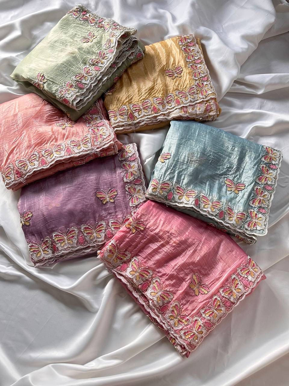 Radha Butterfly Motif Embroidered Crushed Organza Saree