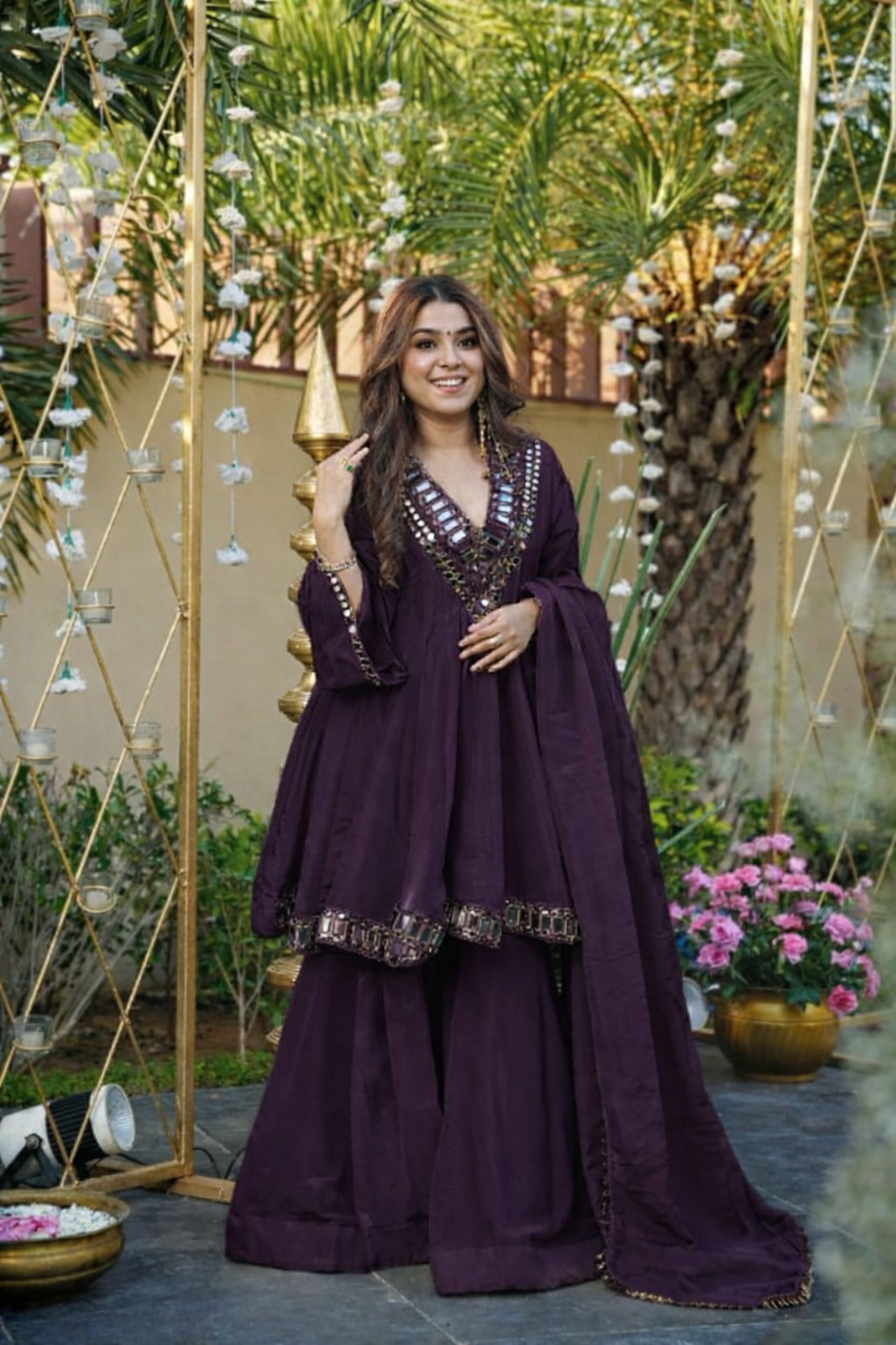 Aliya Cut Kediya Style Real Mirror Work Plazzo Set | Soft Chinon Festive Wear