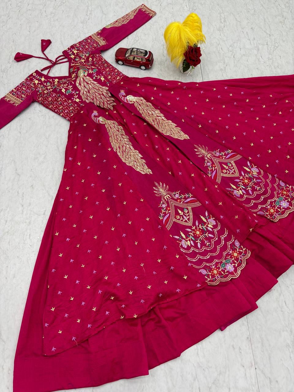 Festival Special Pure Vichitra Crop Top Lehenga with Embroidered Shrug