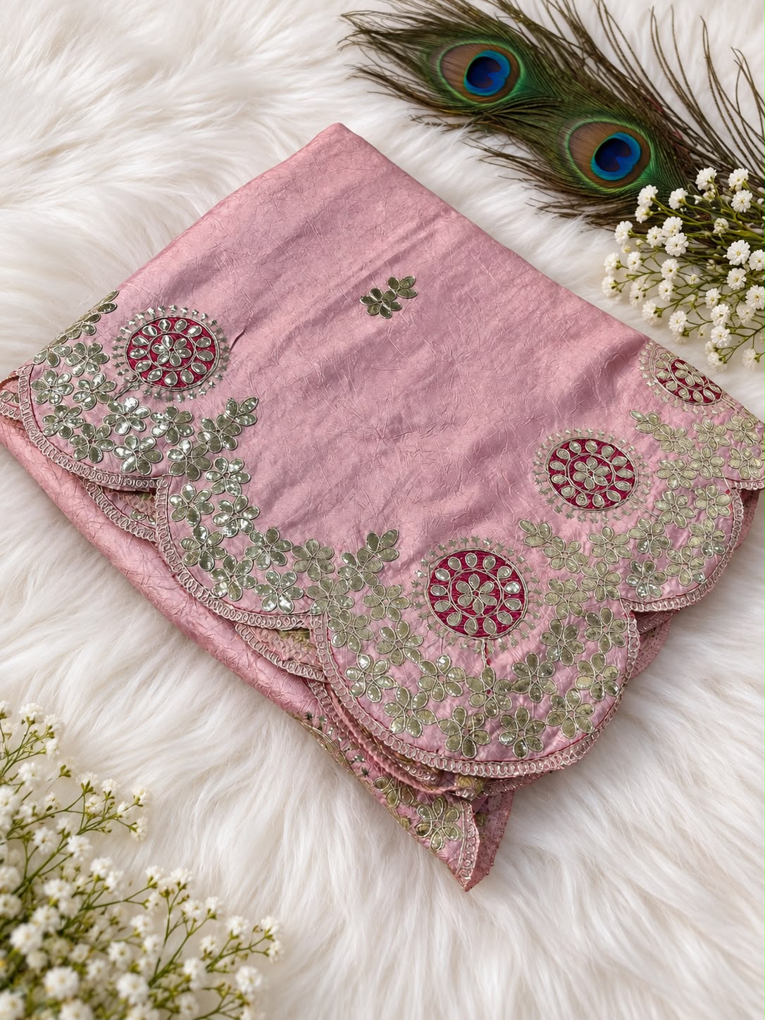 Soft Casino Crush Saree with Heavy C-Pallu Gotapatti Foil Work