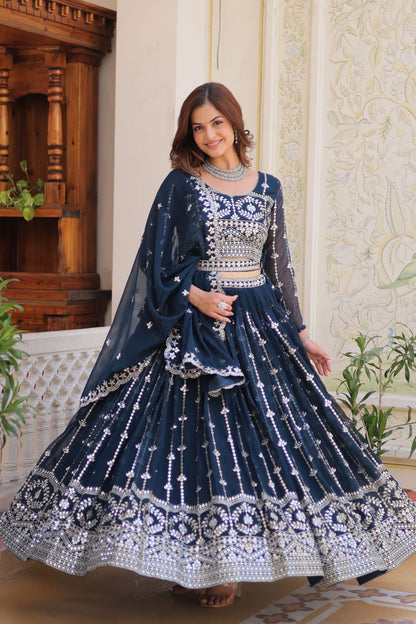 Heavy Fox Georgette Wedding Lehenga Choli with 7mm Sequence Work (2 Colors)