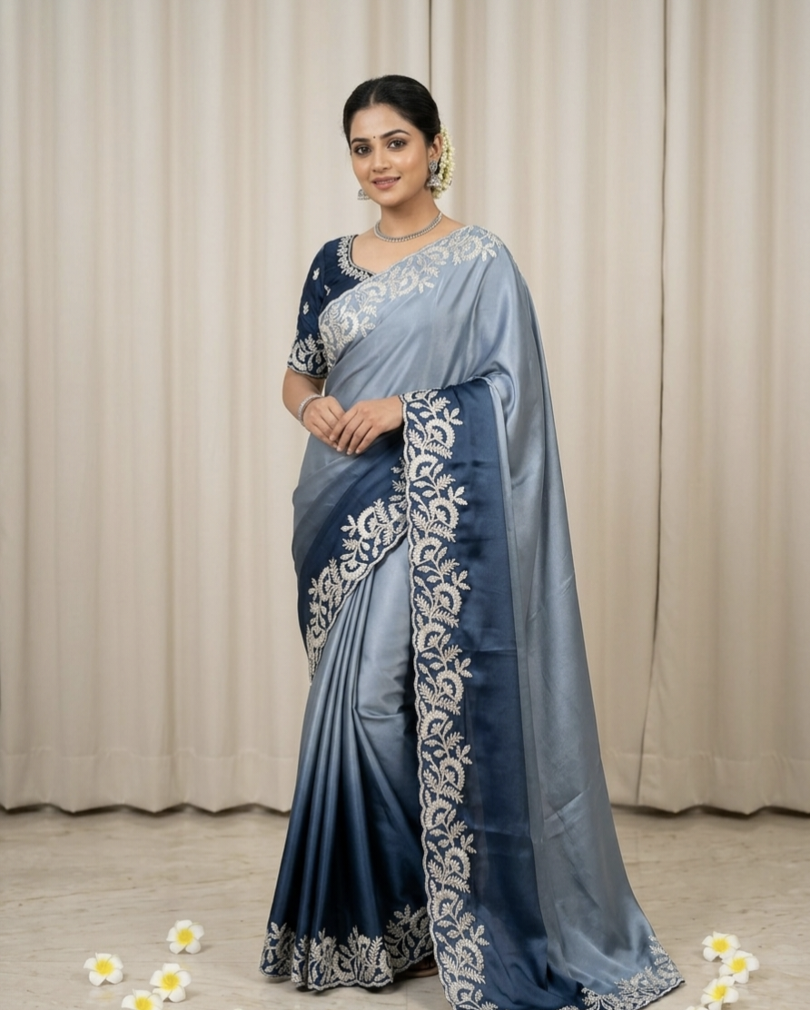 Elegant Ombre Shaded Silk Saree with Heavy Embroidered Border