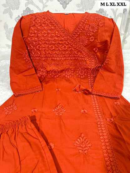 Cotton Chikankari Angrakha Pant Set