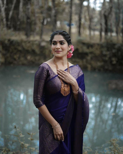 Navy Blue Elegant Silk Saree