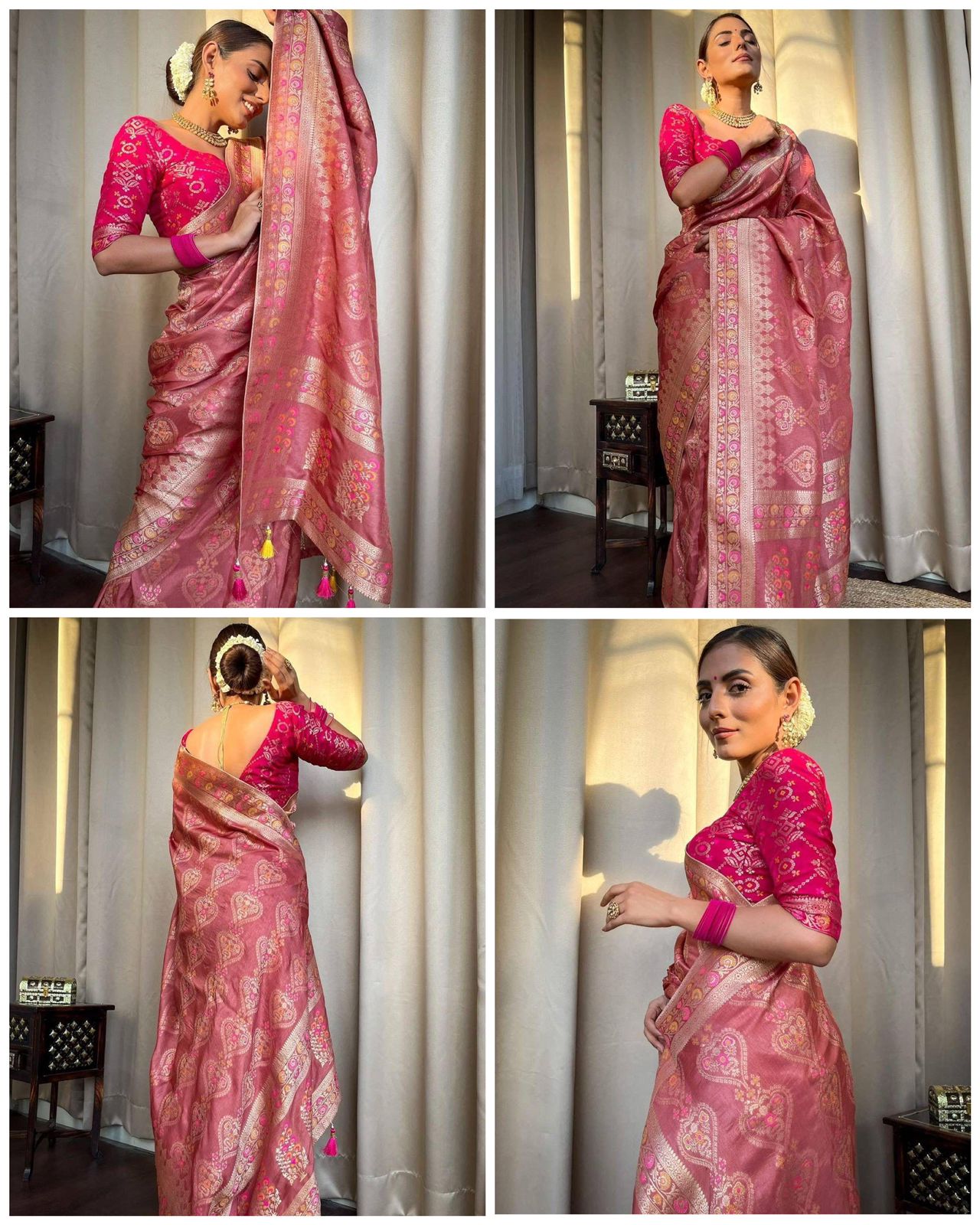Rose Pink Woven Saree