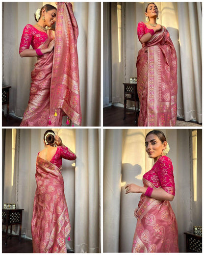 Rose Pink Woven Saree