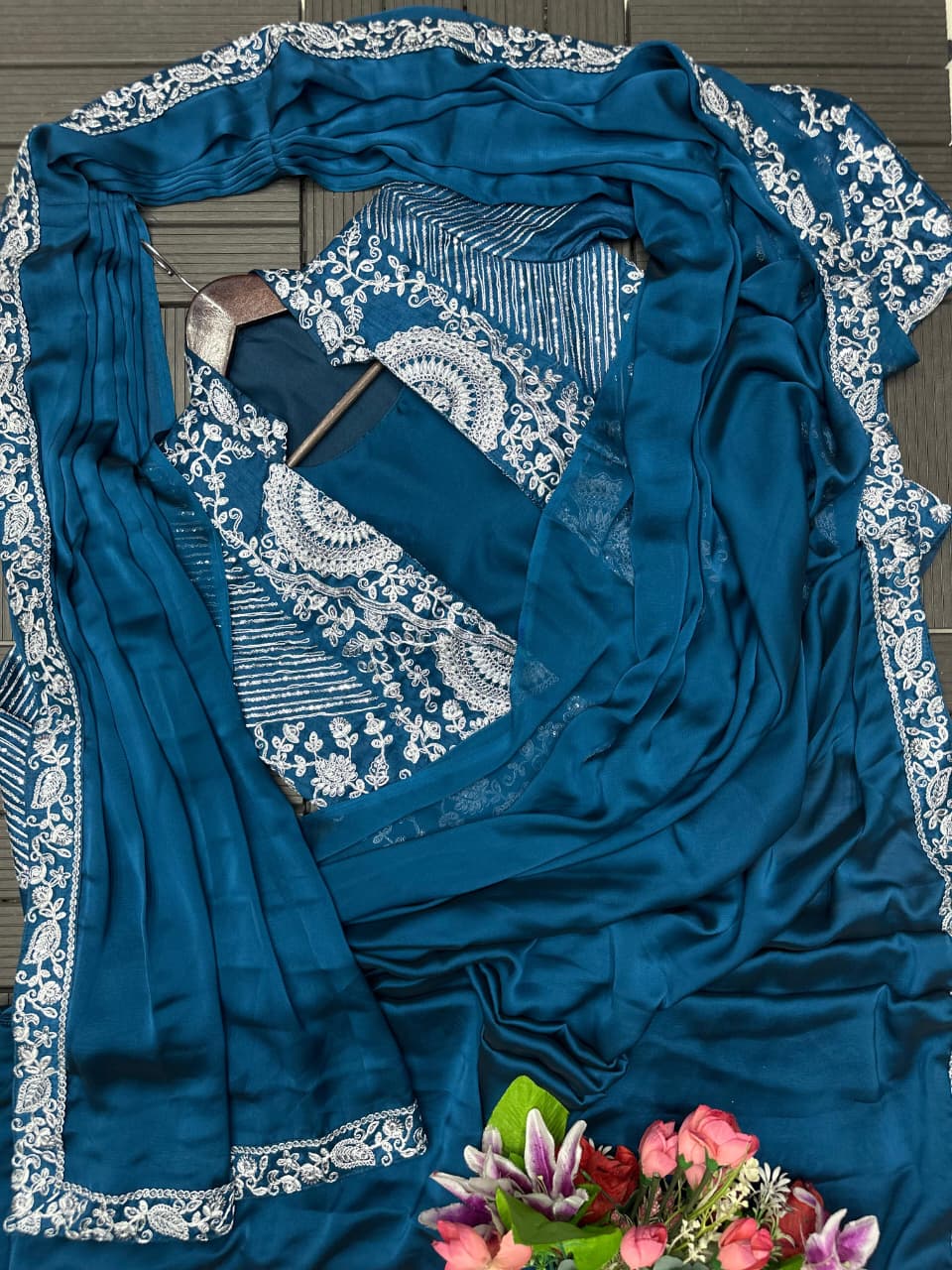 Heavy Rangoli Ready to Wear Saree with Embroidery Sequence Koti