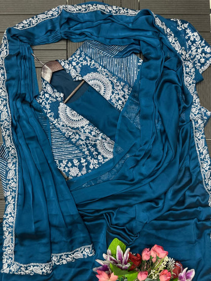 Heavy Rangoli Ready to Wear Saree with Embroidery Sequence Koti