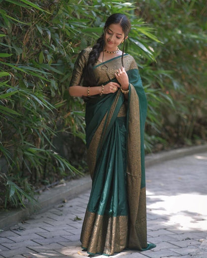 Dark Green Elegant Zari Silk Saree