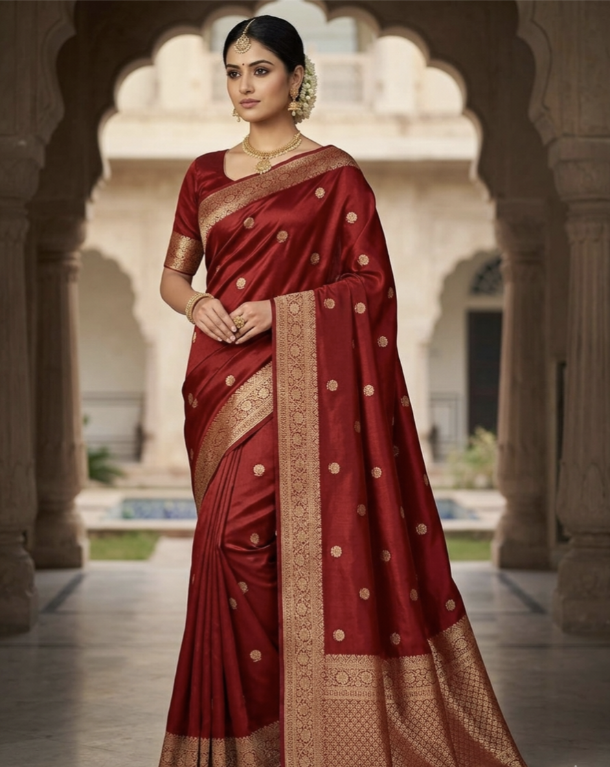 Soft Crepe Silk Saree with Jacquard Butta & Zari Border