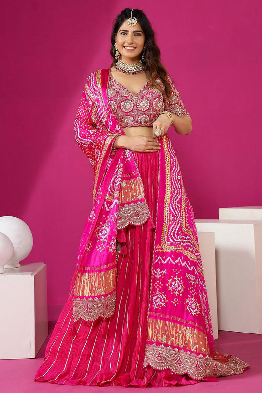 Pink Embroidery Digital Print Lehenga Choli