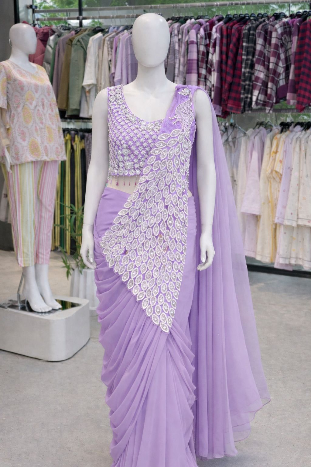 Super Trending Heavy Georgette Ready to Wear Embroidery Sequence Saree
