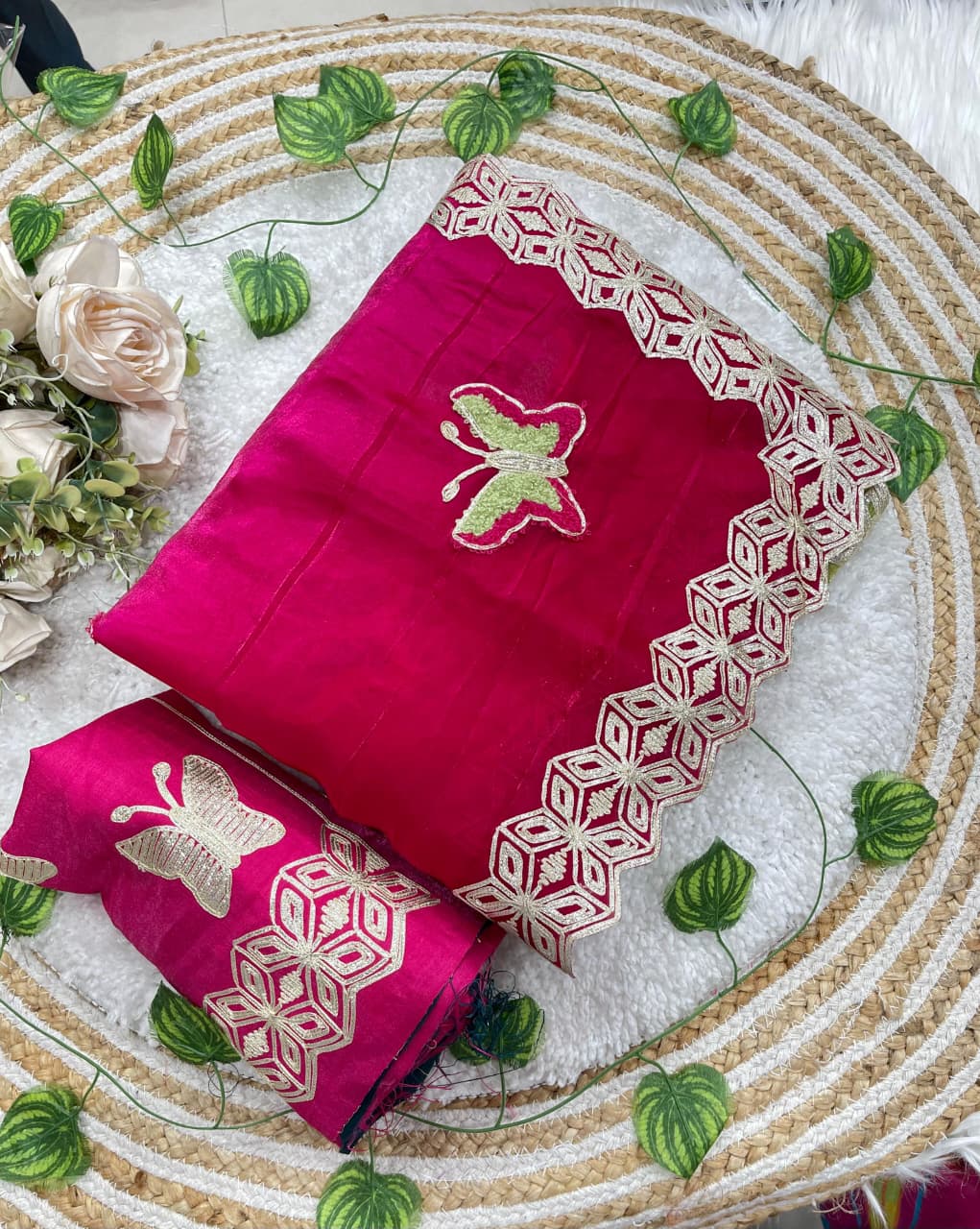 Rubina Soft Fendy Butterfly Work Saree with Gota Patti Lace Border