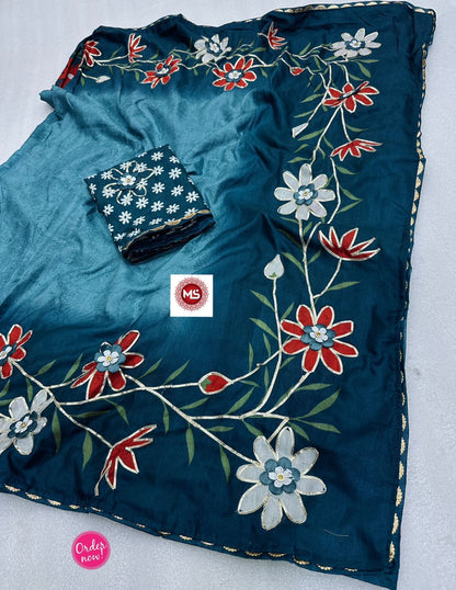 Ombre Floral Printed Saree with Designer Border – Trendy Daily & Festive Wear
