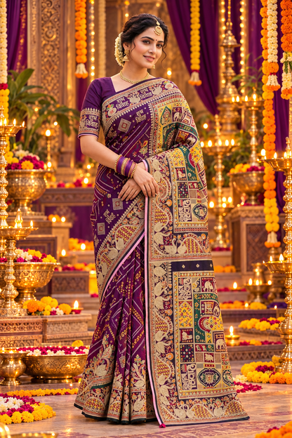 Wedding Special Dola Silk Saree with Hand-Dyeing Mena & Zarkhan Work
