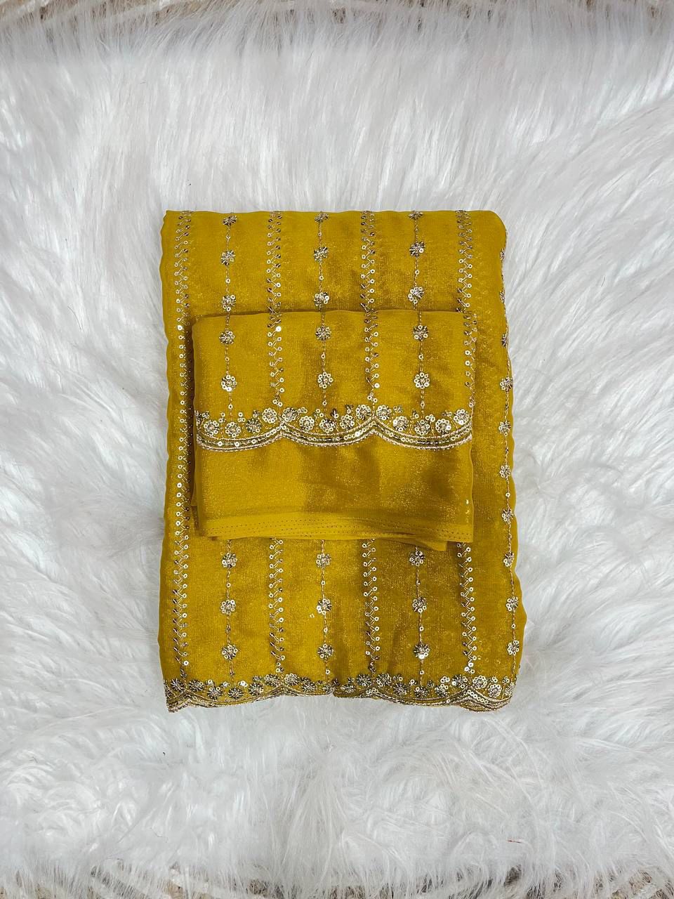 Star Georgette Sequence Embroidery Work Saree with Running Blouse
