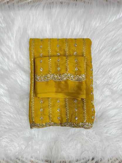 Star Georgette Sequence Embroidery Work Saree with Running Blouse