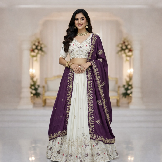 Festival Wear Chinon Embroidered Lehenga Choli Set