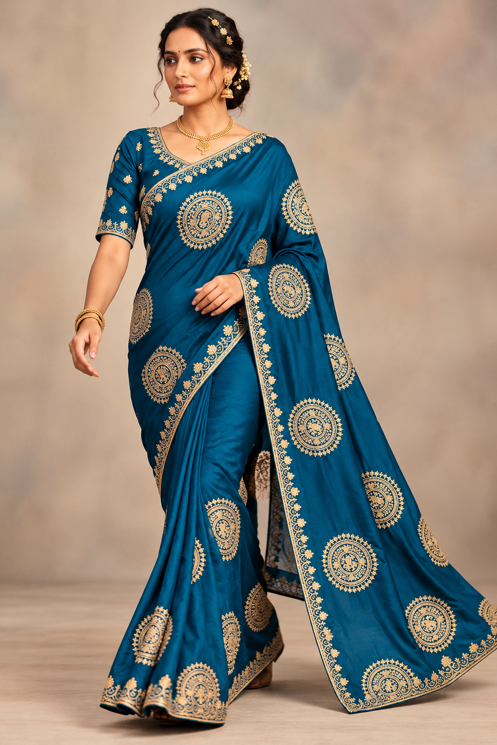 Premium H.O Silk Saree with Gotafoil Butta, C-Pallu & Cut Work Border