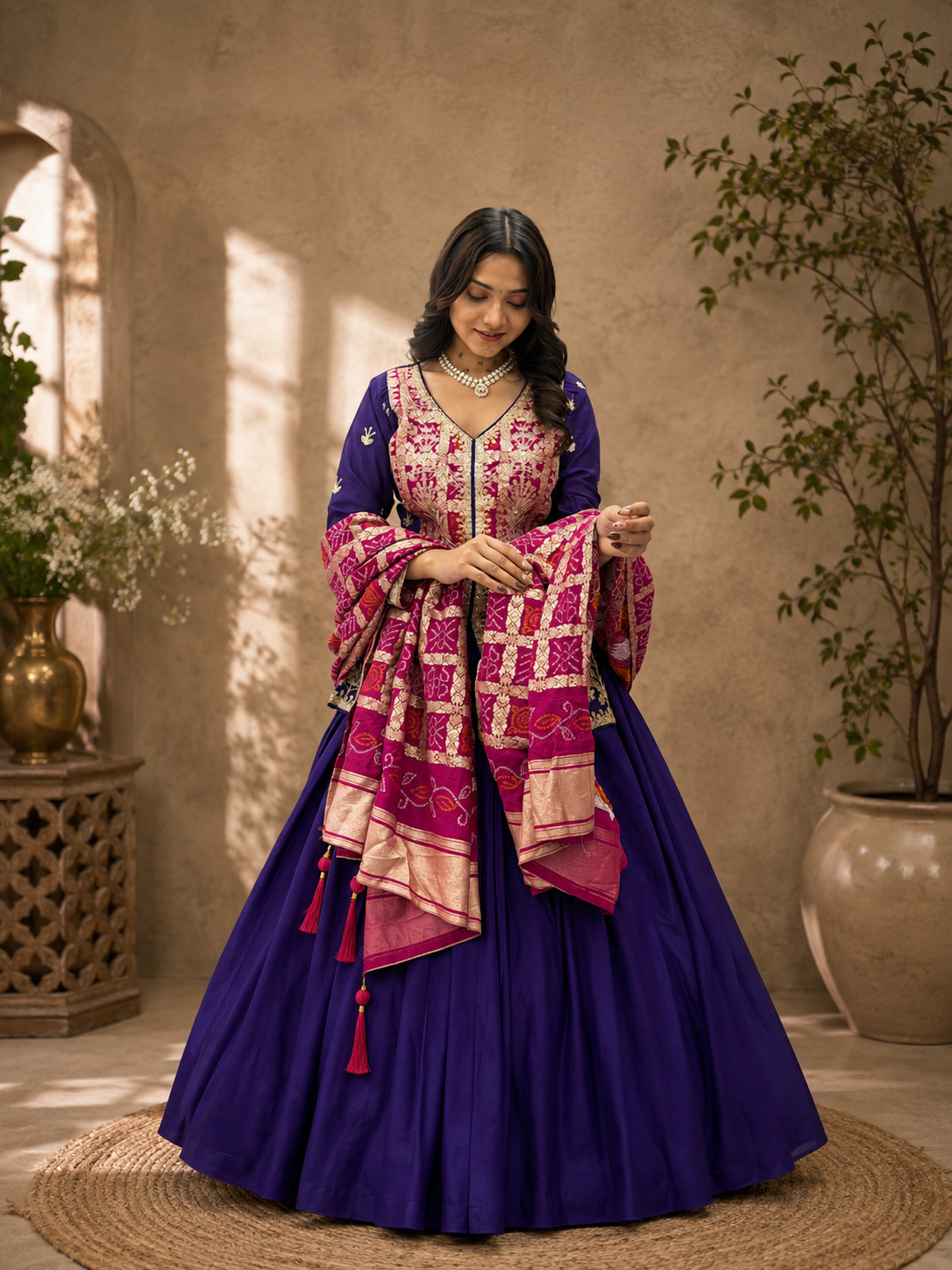 Festival Badhni Chinon Silk Lehenga Choli with Heavy Embroidery & Jacquard Dupatta