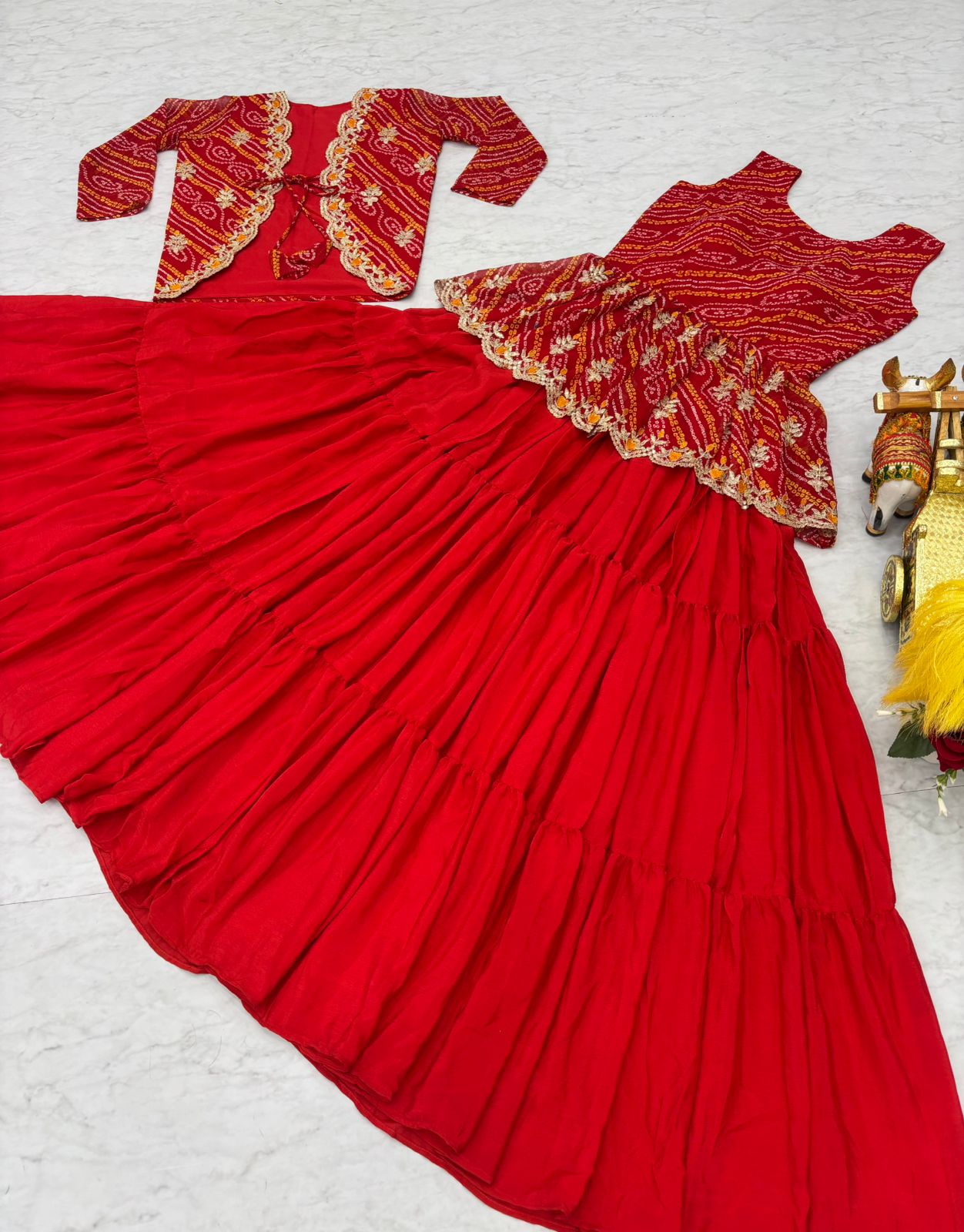 Holi Special Bandhej Lehenga Crop Top Set