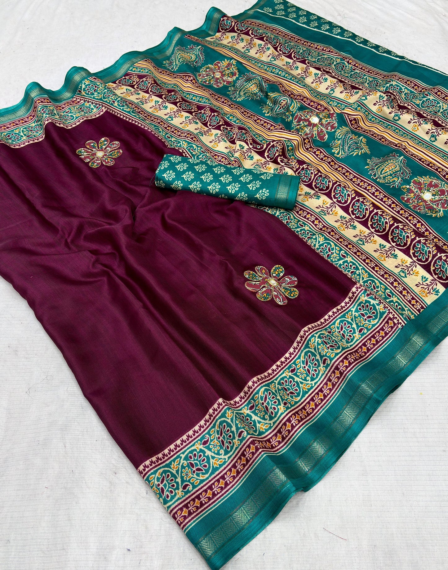 Premium Mul Cotton Printed Saree with Mirror Work & Designer Border