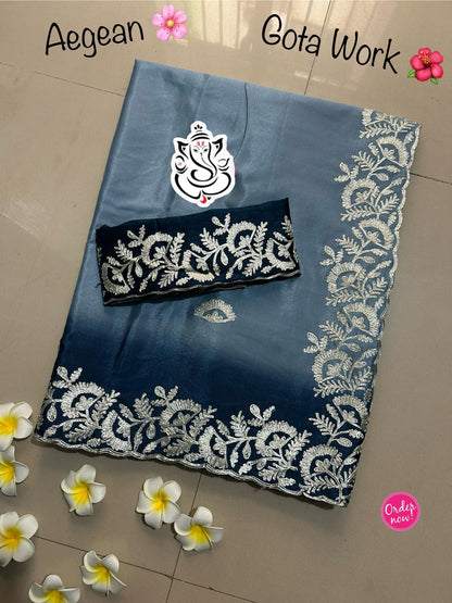 Elegant Ombre Shaded Silk Saree with Heavy Embroidered Border