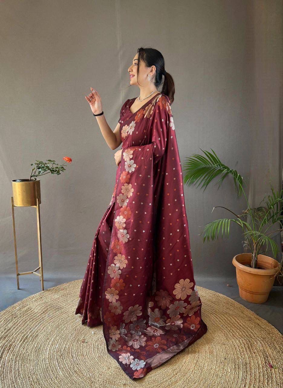 Maroon Floral Saree