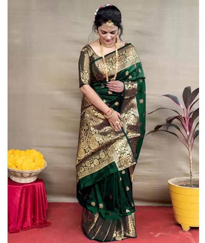 Bottle Green Zari Work Saree