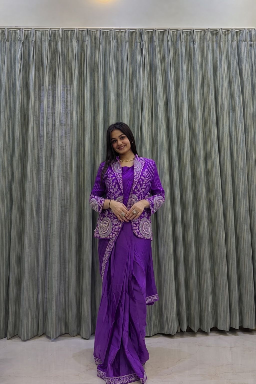 Heavy Rangoli Ready to Wear Saree with Embroidery Sequence Koti