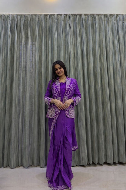 Heavy Rangoli Ready to Wear Saree with Embroidery Sequence Koti