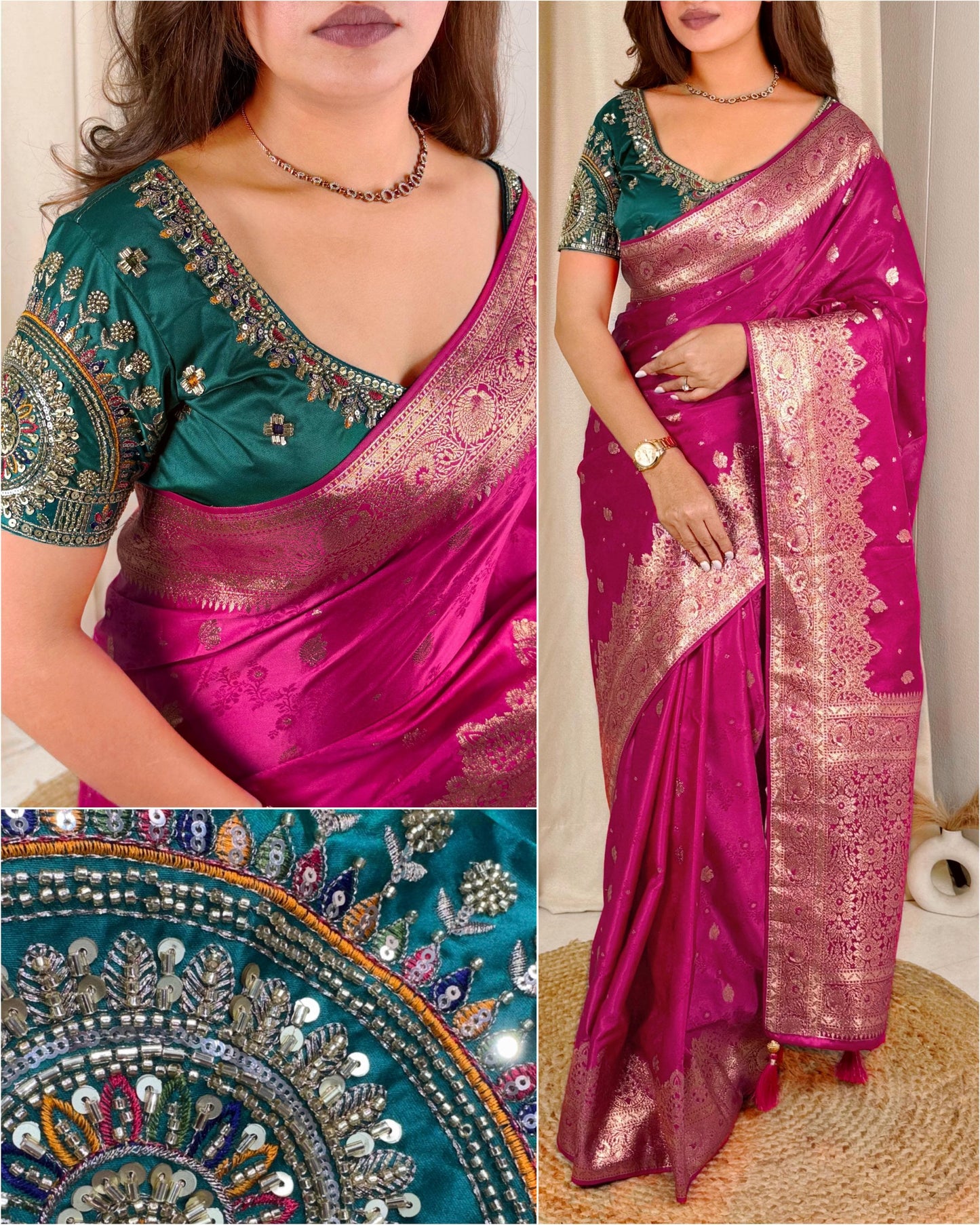 Maharani Banarasi Satin Silk Saree with Handwork Blouse
