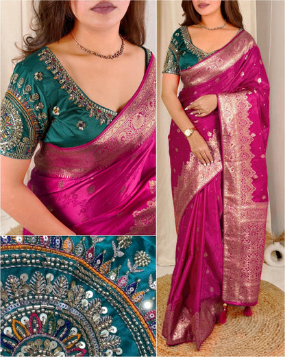 Maharani Banarasi Satin Silk Saree with Handwork Blouse