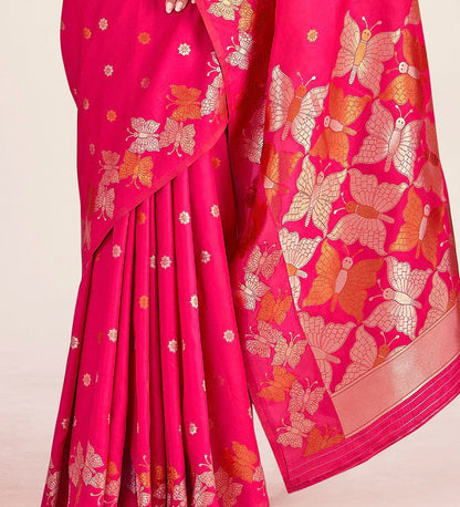 Rani Pink Butterfly Printed Silk Look Saree