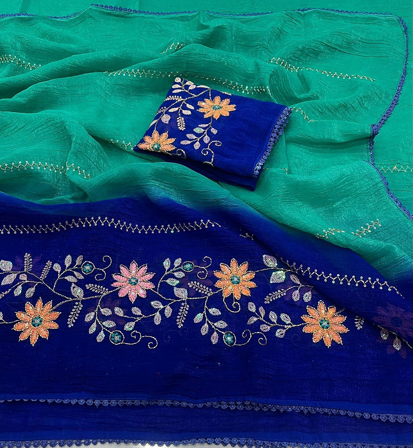 New Arrival Crunchy Pedding Embroidery Saree Collection