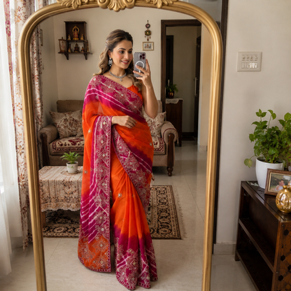 Saavan Special Soft C Multi Leheriya Saree