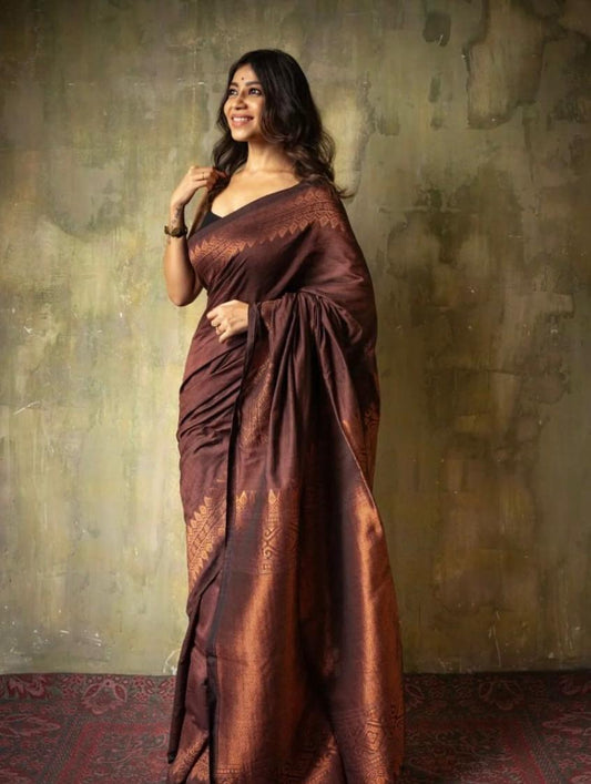 Brown Zari Saree
