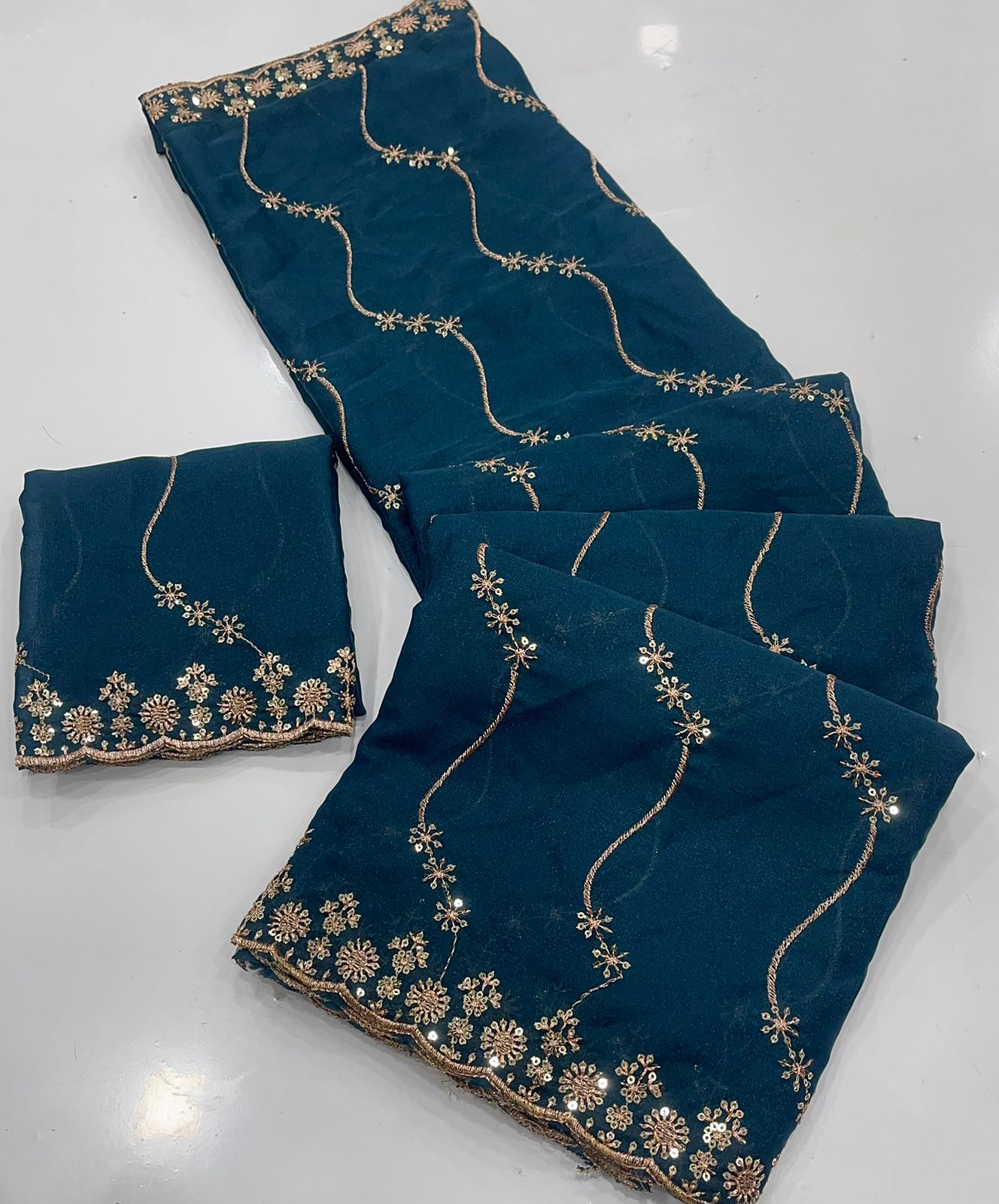 Star Georgette Saree with Multi Sequins Embroidery & Designer Blouse