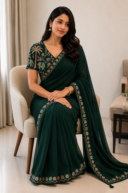 Best Selling Star Georgette Embroidery Saree Collection