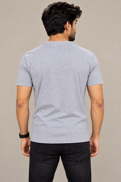 EcomSquire Premium Grey V-Neck T-Shirt with Diagonal Logo Design | Trusted by Customers Across the USA