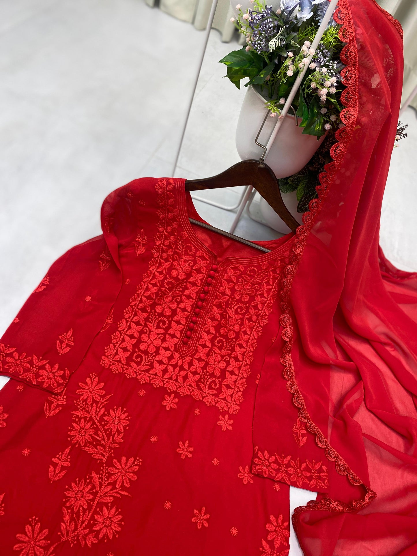 Designer Georgette Embroidered Suit Set With Dupatta