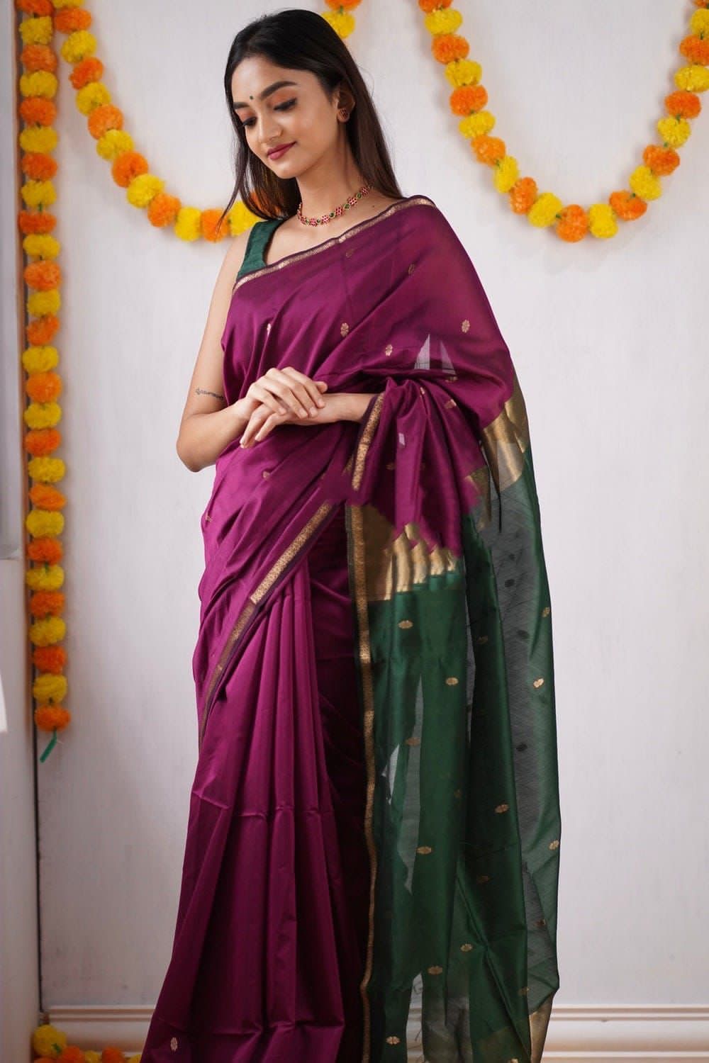 Purple Green Festive Saree