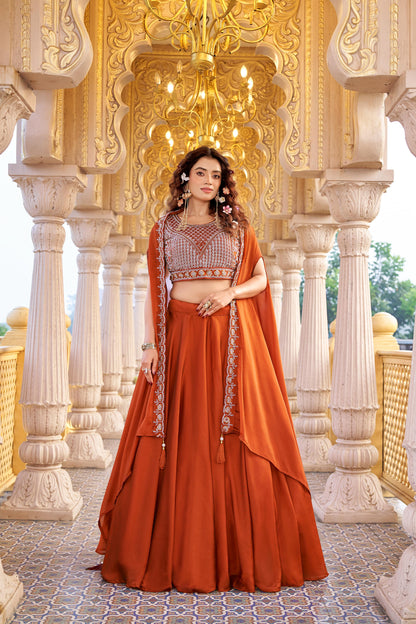 Wedding Special Pure Rangoli Silk Lehenga Choli Set with 9 Meter Flair & Shrug Dupatta