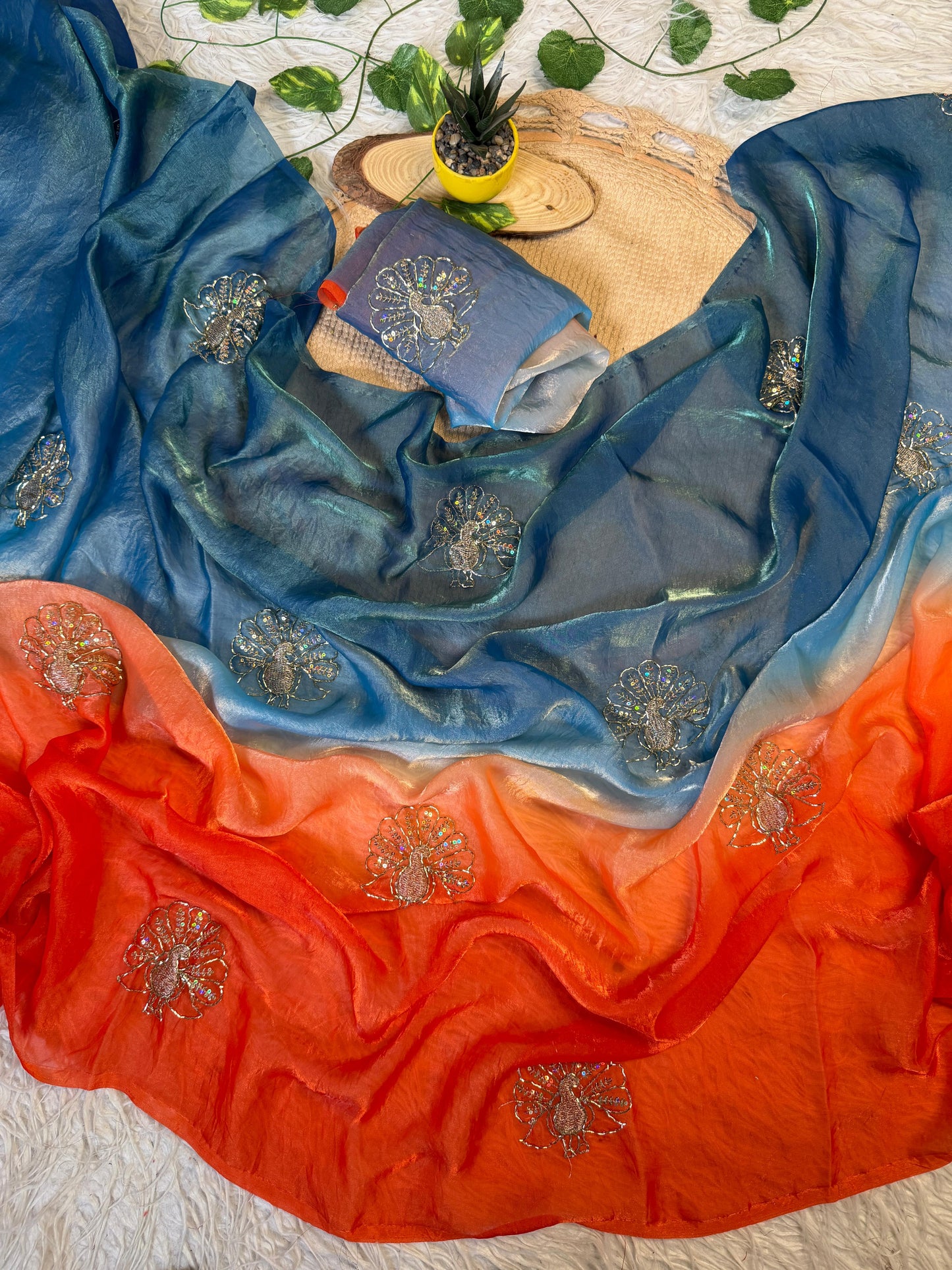 Soft Space Silk Ombre Saree with Sequins & Zari Work – Designer Party Wear