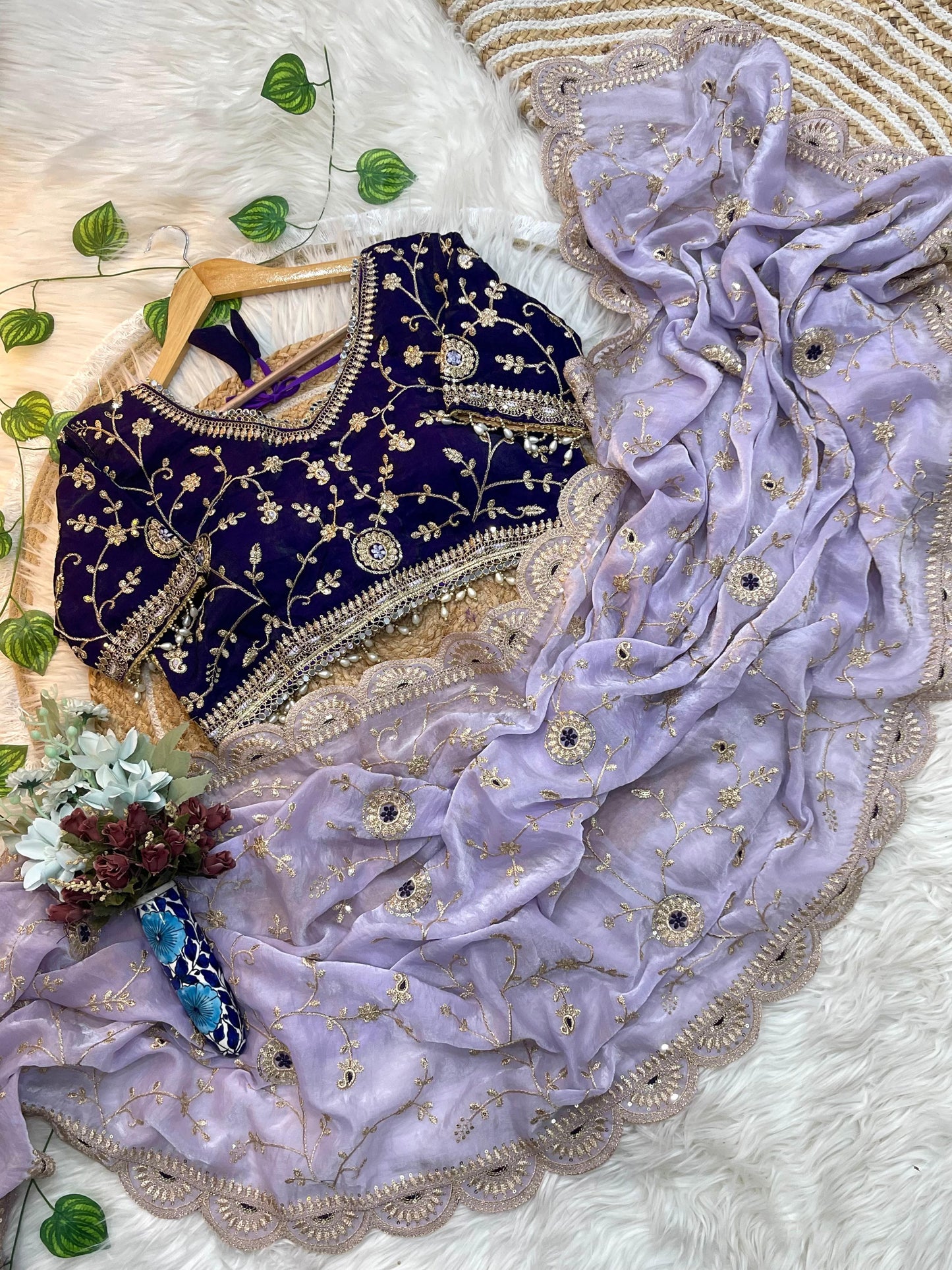 Ananya Soft Satin Silk Embroidery Saree with Heavy Border & Stitched Blouse