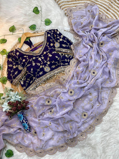 Ananya Soft Satin Silk Embroidery Saree with Heavy Border & Stitched Blouse